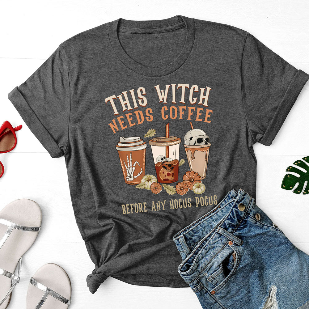 Halloween This Witch Needs Coffee Funny Spooky Shirt