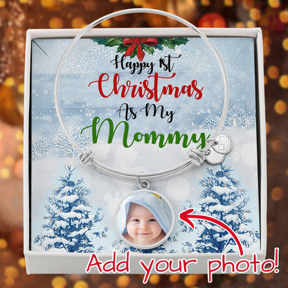 Personalized Gift For First Time Mom Happy First Christmas As My Mommy Circle Bracelet Bangle