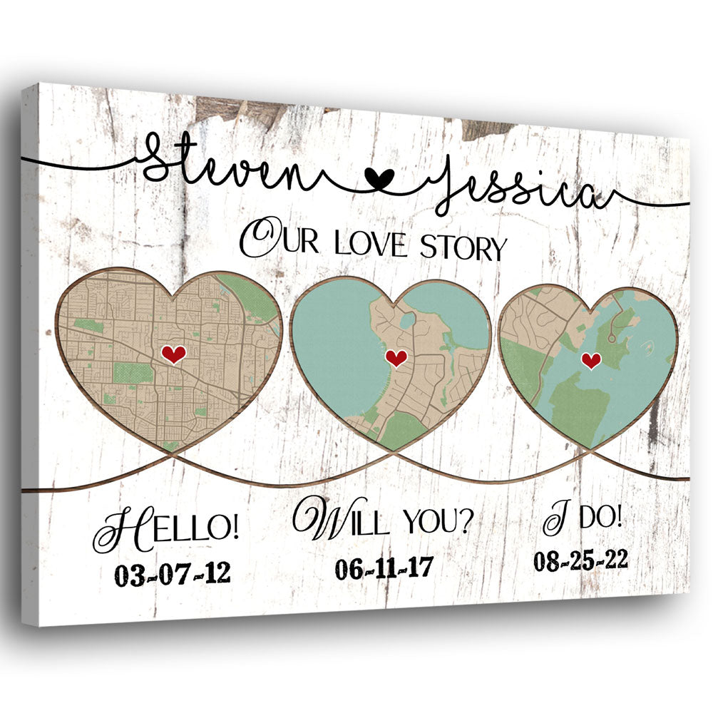 Hello Will You I Do Anniversary Couple Map Personalized Photo Canvas