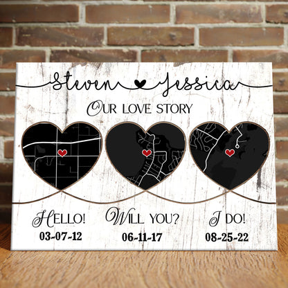 Hello Will You I Do Anniversary Couple Map Personalized Photo Canvas