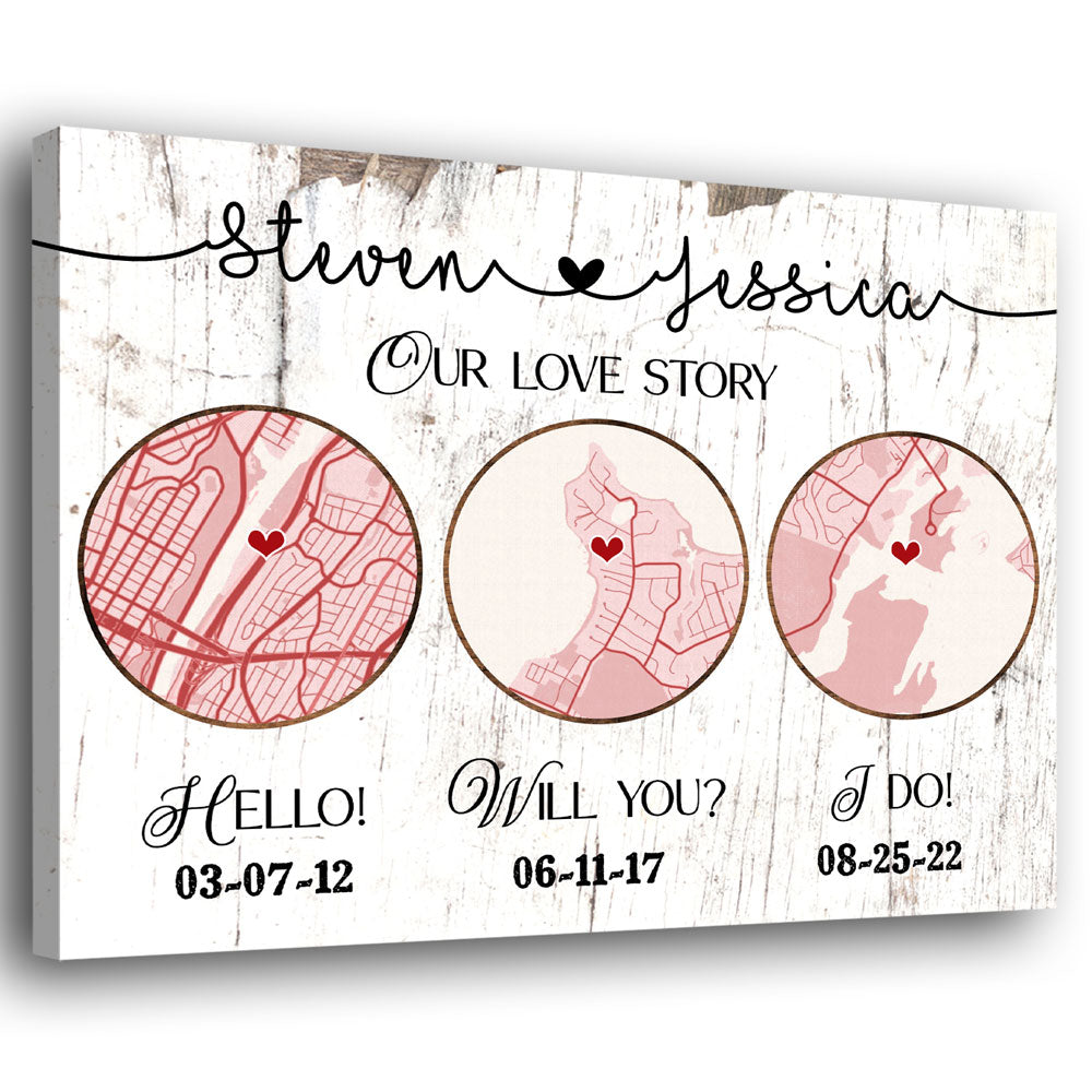 Hello Will You I Do Anniversary Couple Map Personalized Photo Canvas