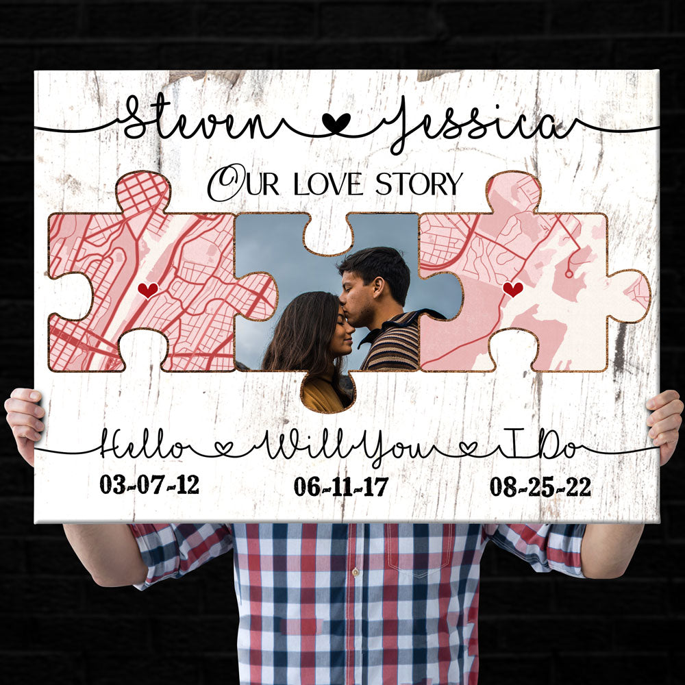 Hello Will You I Do Anniversary Street Map Personalized Photo Canvas