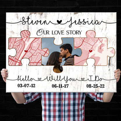 Hello Will You I Do Anniversary Street Map Personalized Photo Canvas