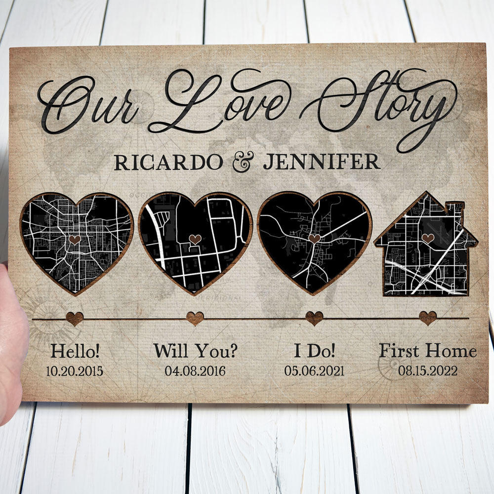 Hello Will You I Do First Home Anniversary Map Personalized Canvas