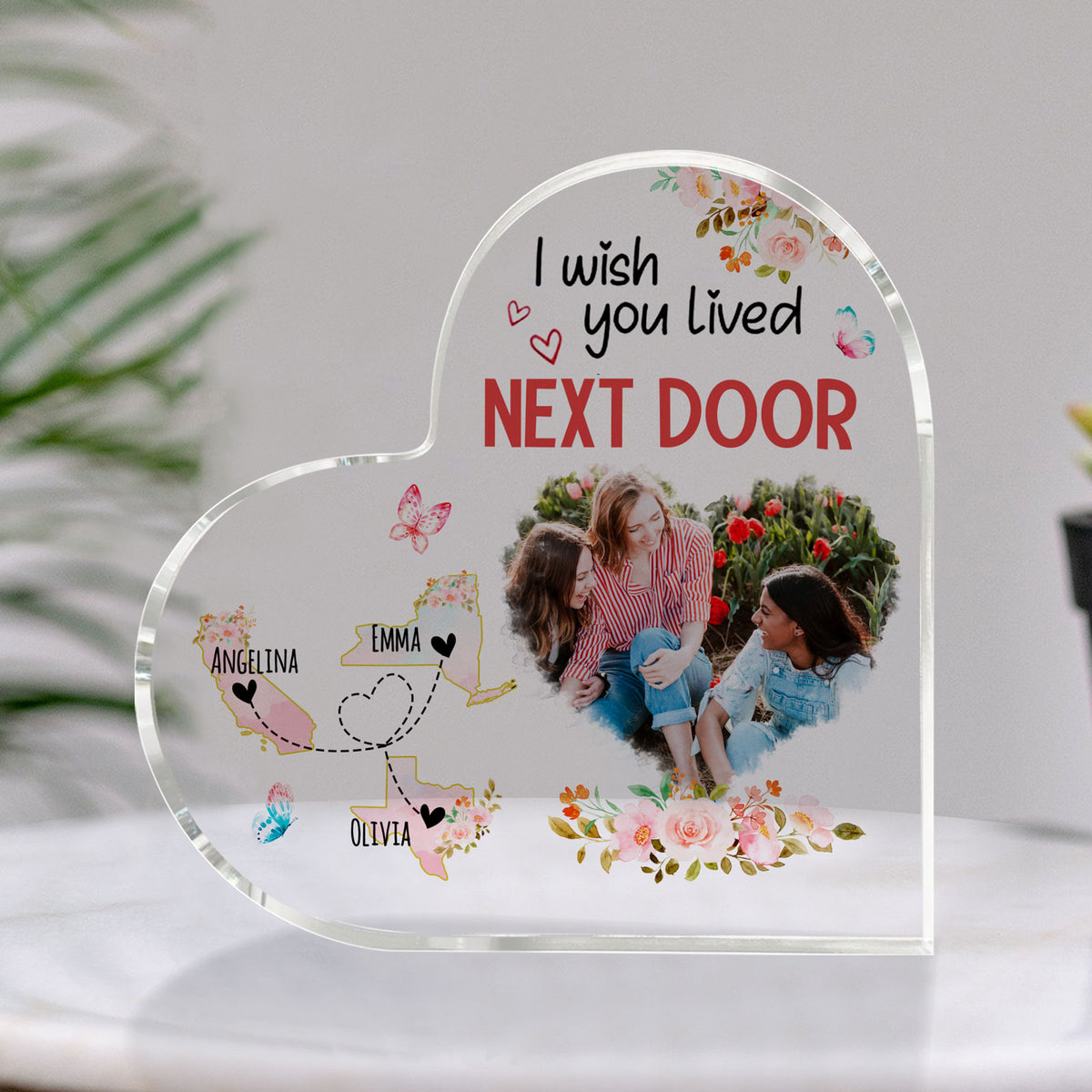 I Wish You Lived Next Door BFF Long Distance Personalized Heart Plaque