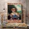 I Ride And I Know Things Motorcycle Bulldog Canvas