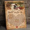 Don&#39;t Cry For Me Heart English Bulldog Memorial Canvas