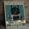 Never Underestimate Sewing Cat Canvas