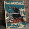 Never Underestimate Woman Sewing Cat Canvas