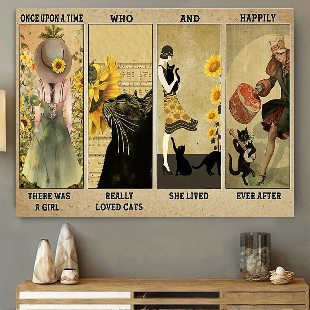 Girl Sunflower Cat Canvas