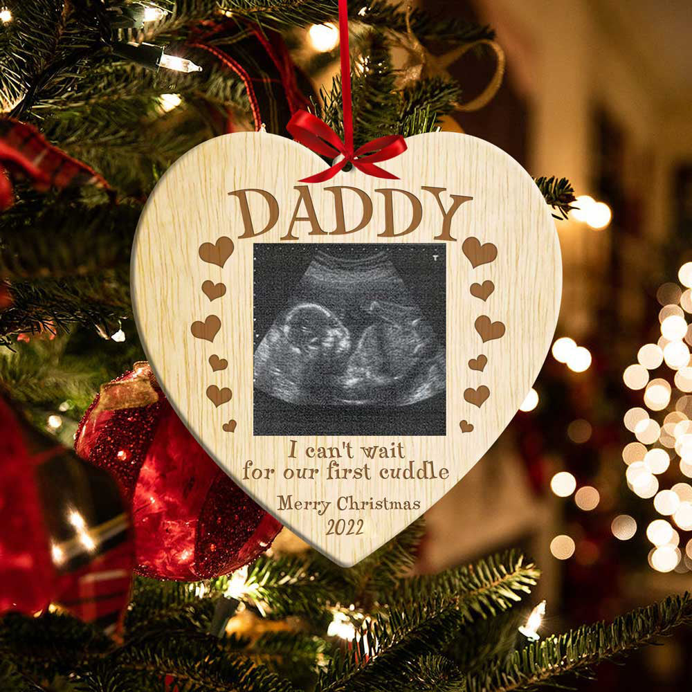 Personalized Photo First Cuddle Heart Ornament Gift For Expecting Dad