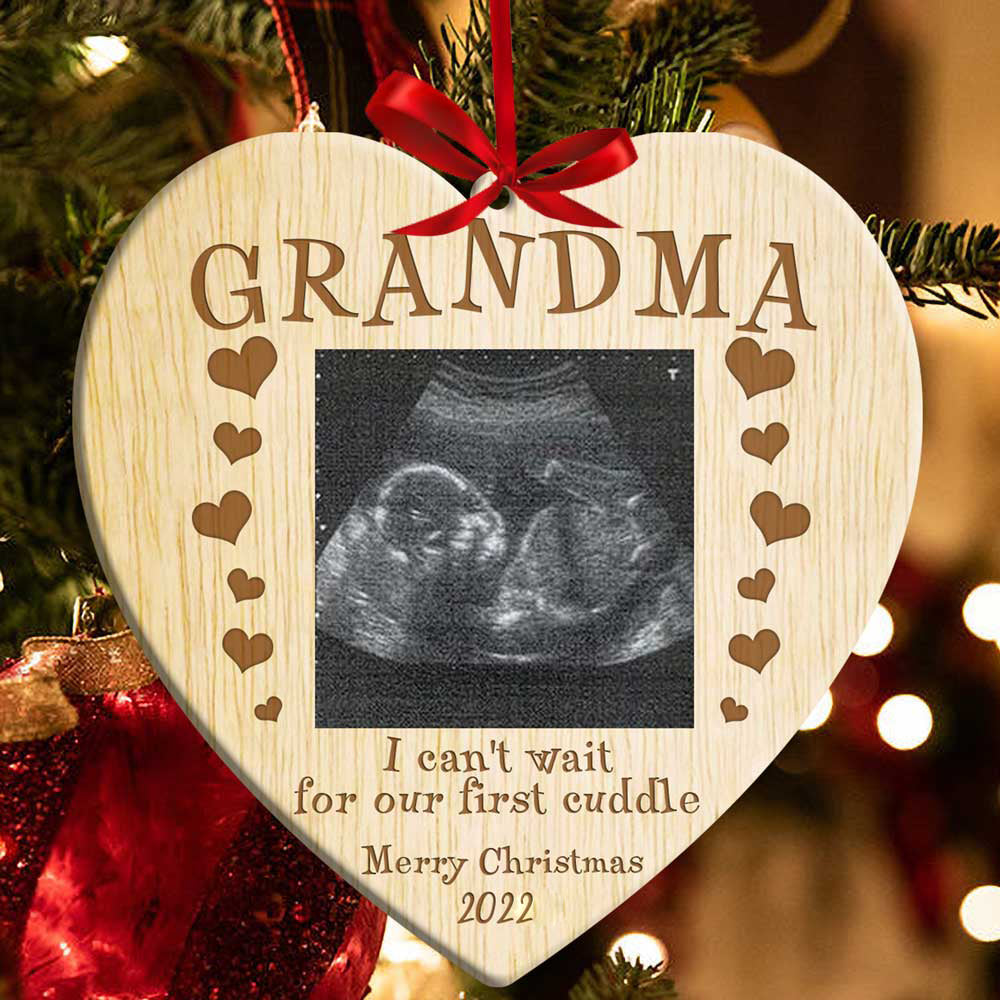 Personalized First Cuddle Photo Heart Ornament Gift For Grandma