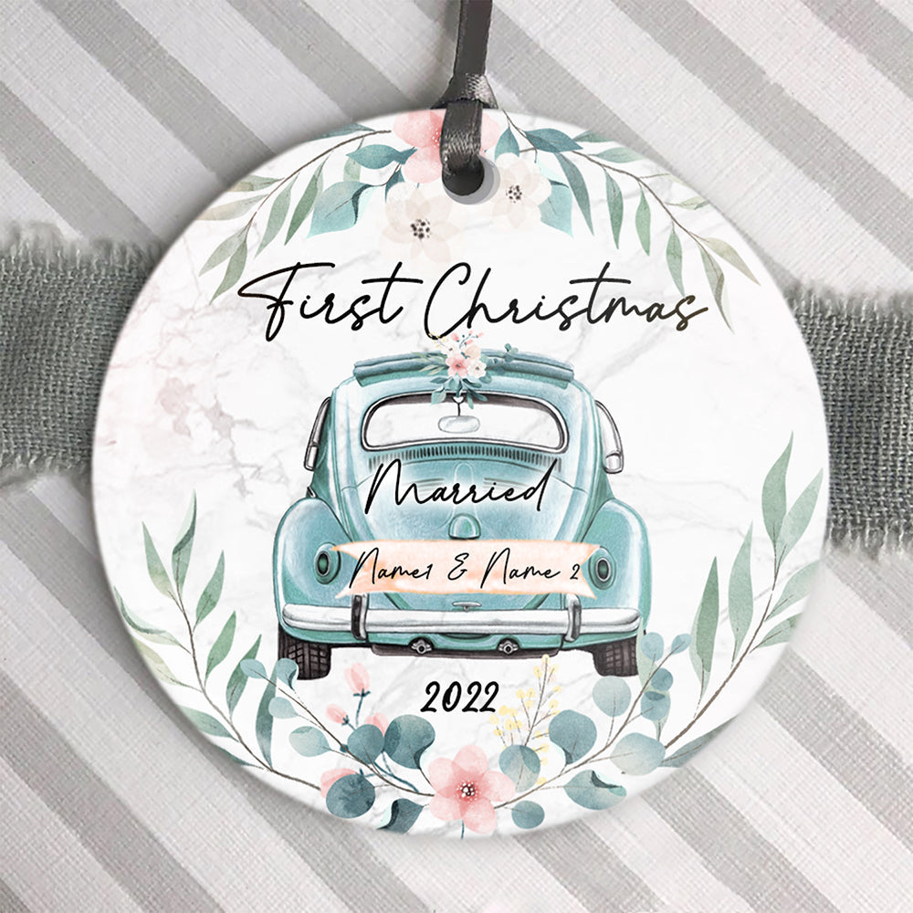 Personalized First Christmas Married Ornament, Just Married Wedding Gift For Wife Ornament