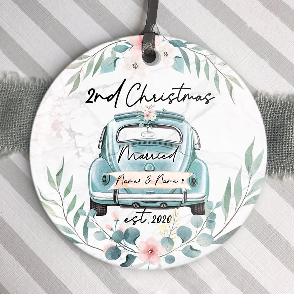 Personalized 2nd Christmas Married Ornament, 2 Year Wedding Gift For Wife Ornament