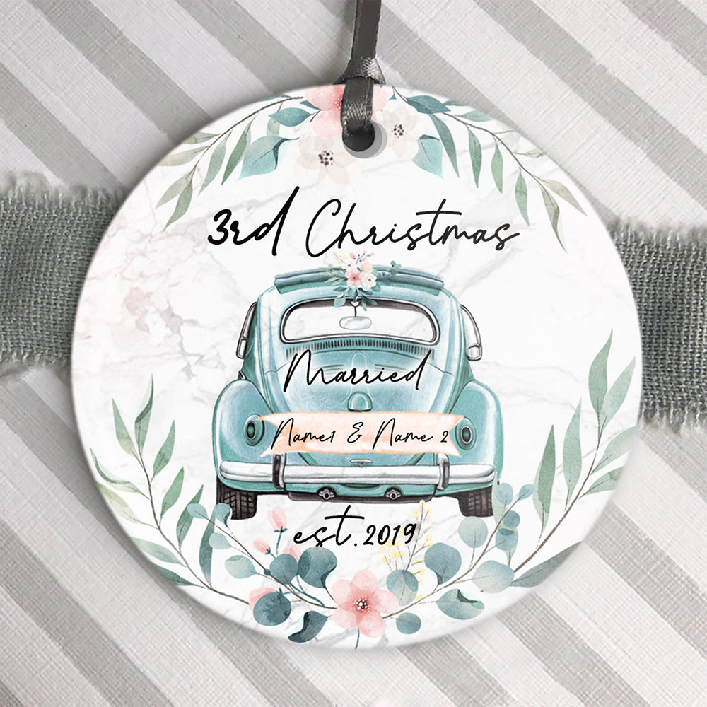 Personalized 3rd Christmas Married Ornament, 3 Year Wedding Gift For Wife Ornament