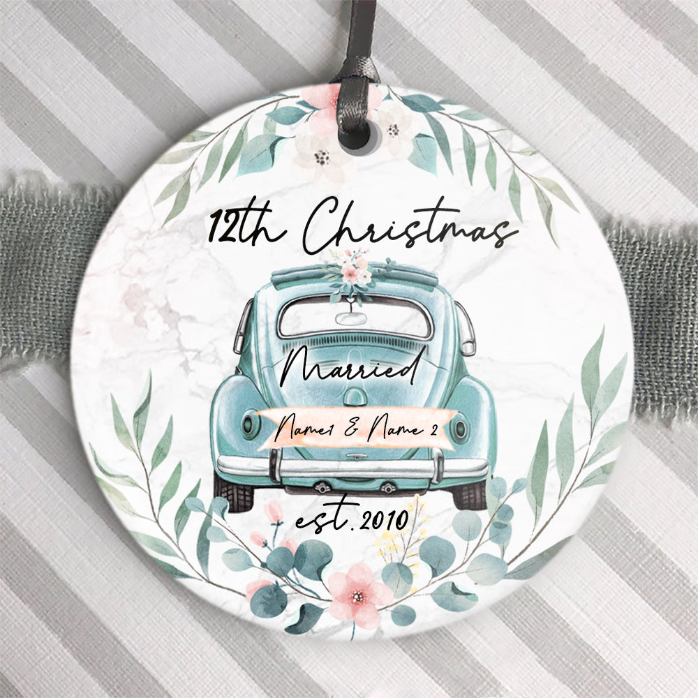 Personalized 12th Christmas Married Ornament, 12 Years Wedding Gift For Wife Ornament