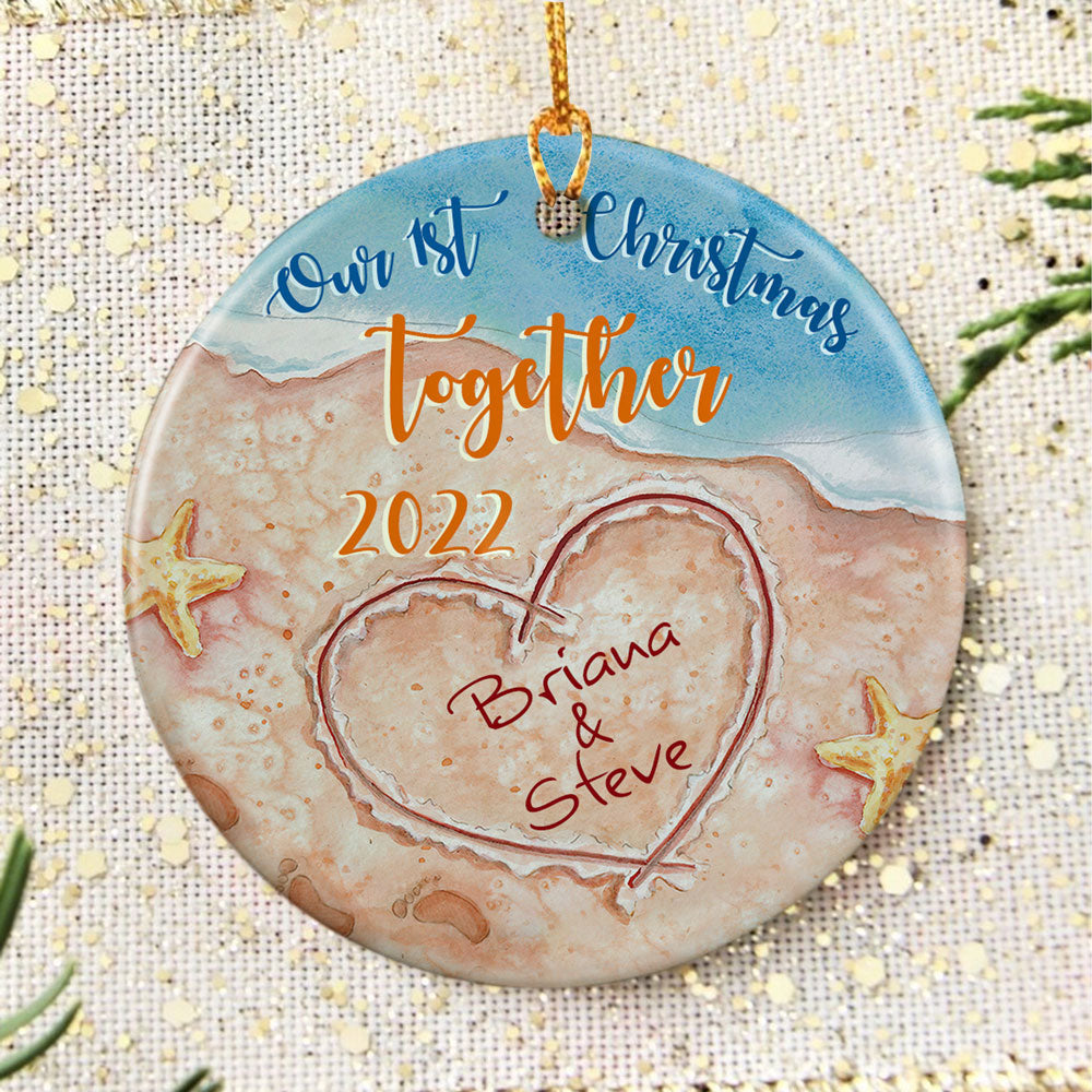 Personalized Beach Wedding Gift, Our First Christmas Married Ornament