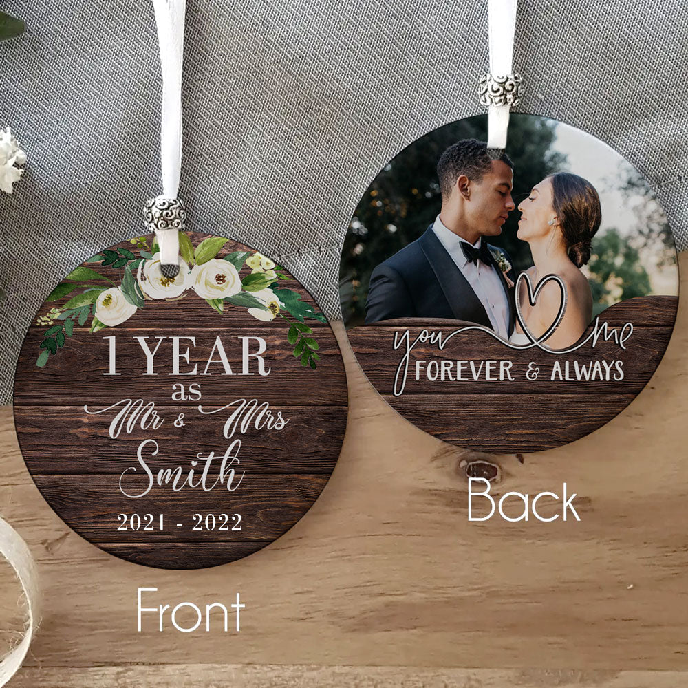 Personalized First Christmas As Mr Mrs, 1st Anniversary Gift For Her, 1 Year Married Ornament