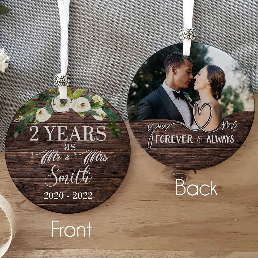 Personalized 2nd Christmas As Mr Mrs, 2 Years Anniversary Gift For Her, 2 Years Married Ornament