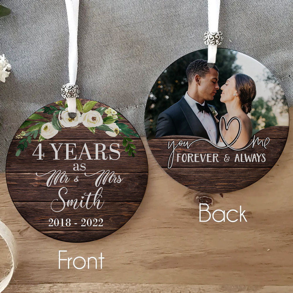 Personalized 4th Christmas As Mr Mrs, 4 Years Anniversary Gift For Her, 4 Years Married Ornament