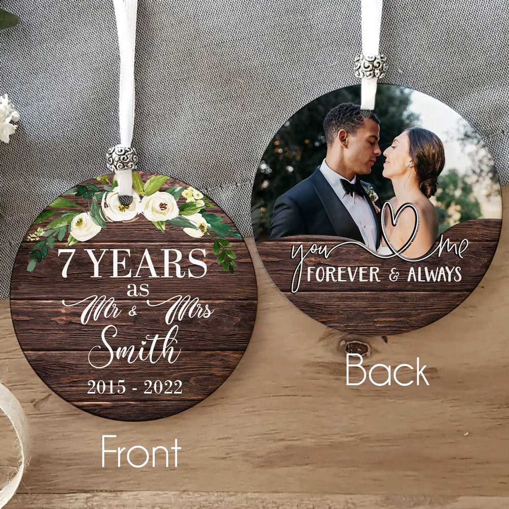 Personalized 7th Christmas As Mr Mrs, 7 Years Anniversary Gift For Her, 7 Years Married Ornament