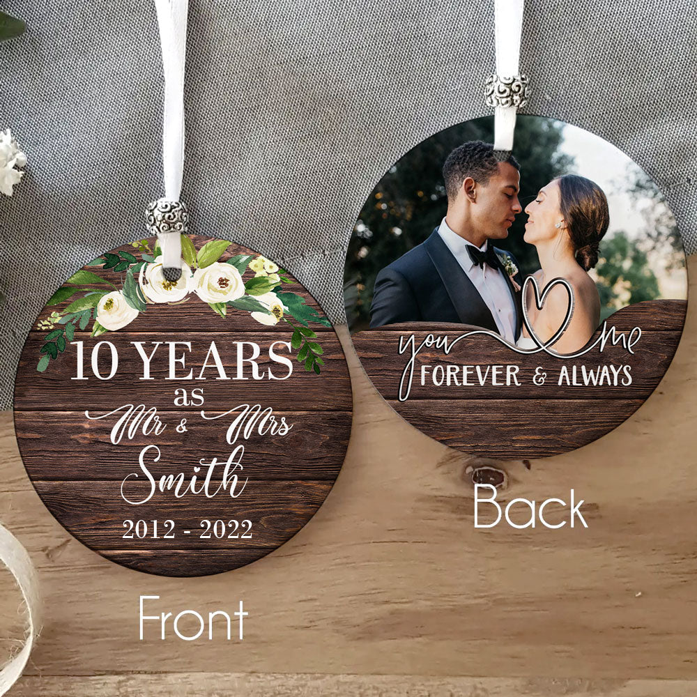 Personalized 10th Christmas As Mr Mrs, 10 Years Anniversary Gift For Her, 10 Years Married Ornament