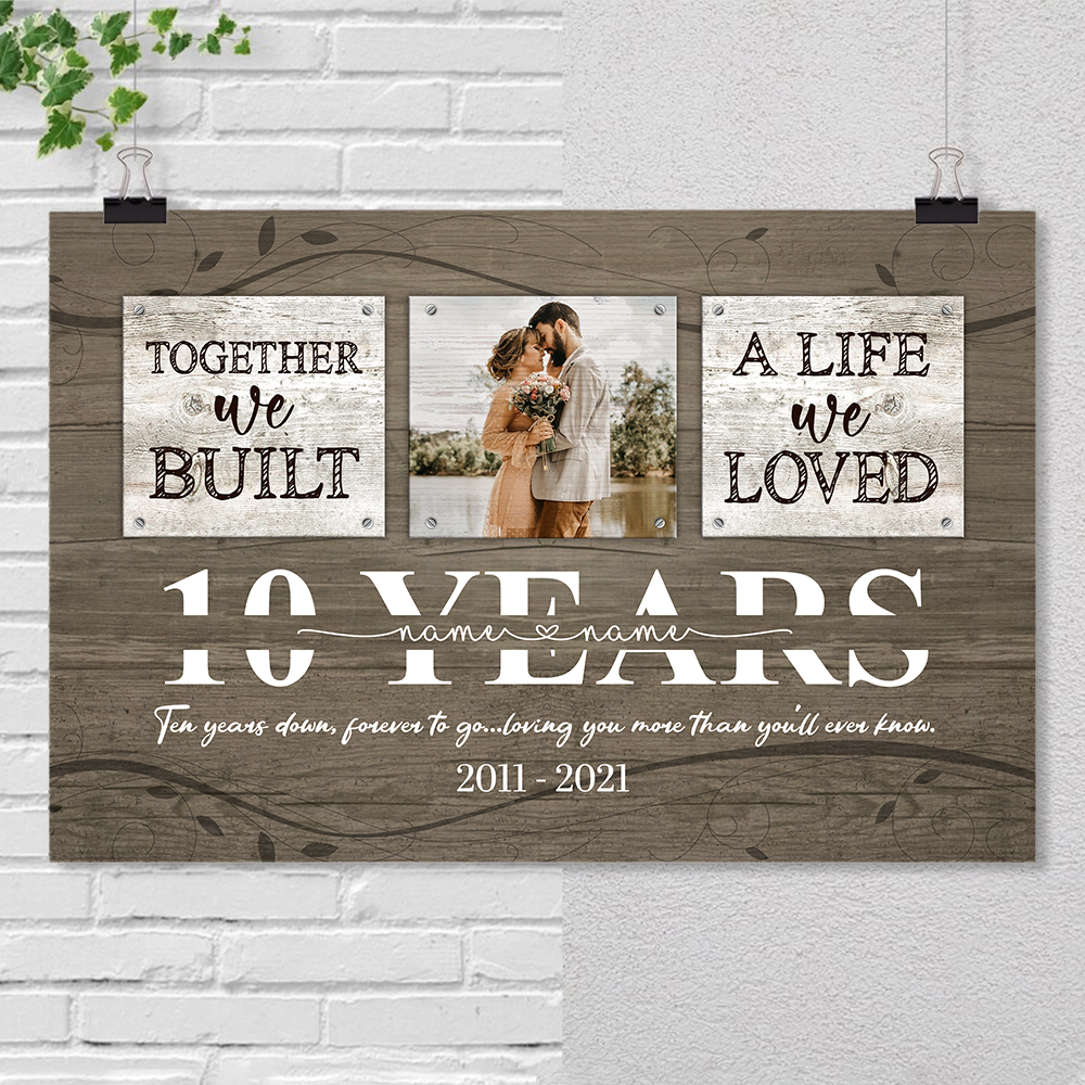 52550-Personalized 10 Year Anniversary Gift For Her, Tin Anniversary Gift For Him Custom Photo Together We Built A Life Poster H0