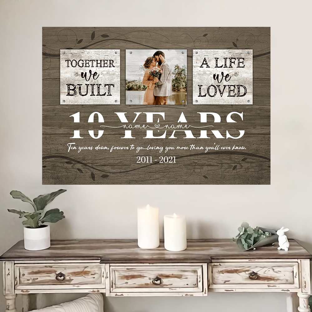 52560-Personalized 10 Year Anniversary Gift For Her, Tin Anniversary Gift For Him Custom Photo Together We Built A Life Peel & Stick Poster H0