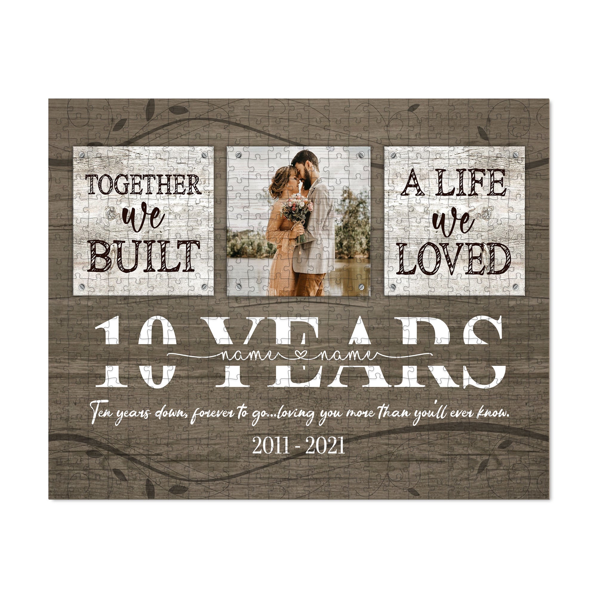 52549-Personalized 10 Year Anniversary Gift For Her, Tin Anniversary Gift For Him Custom Photo Together We Built A Life Puzzle H2