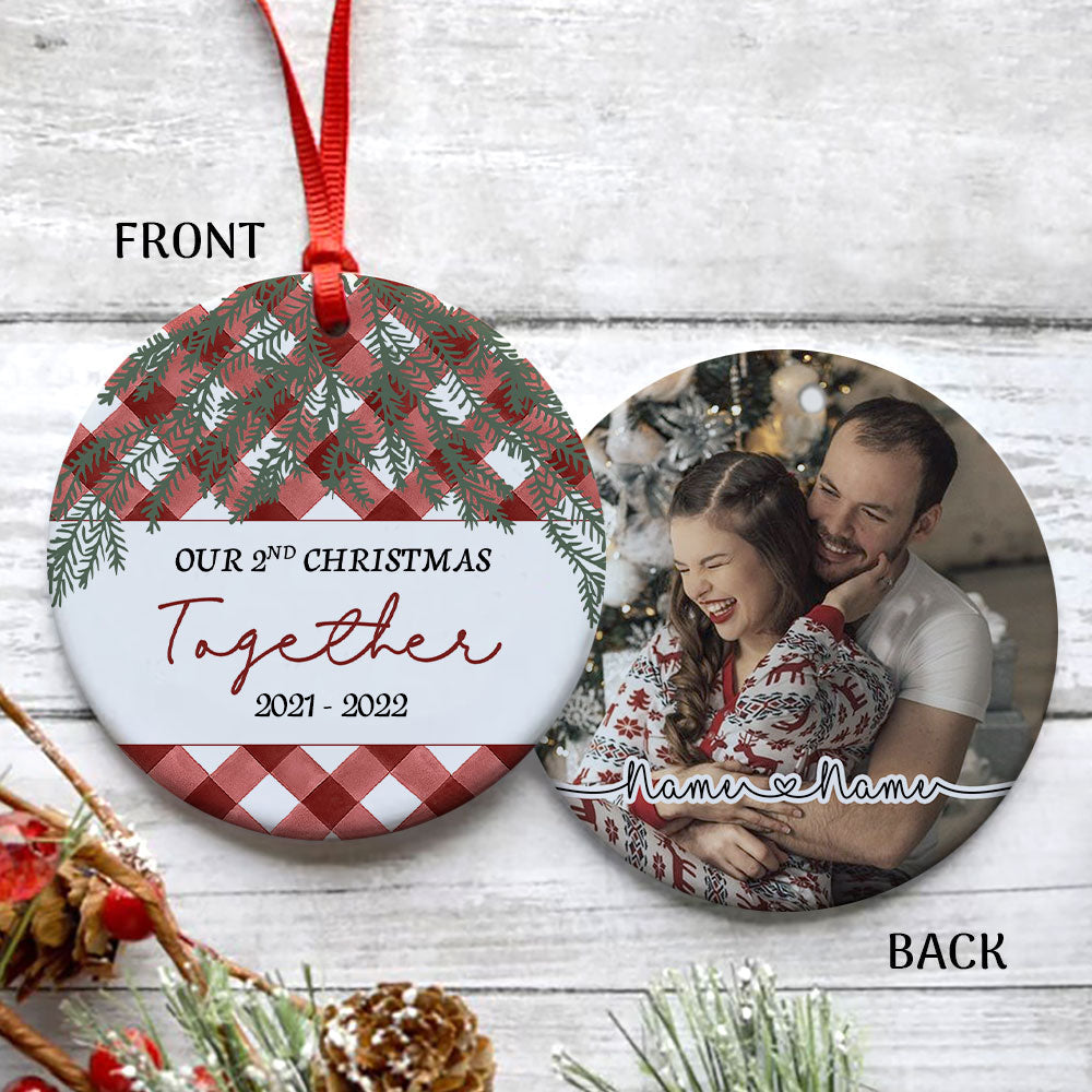 Personalized 2nd Christmas Married Ornament, 2 Years Wedding Gift For Wife Ornament