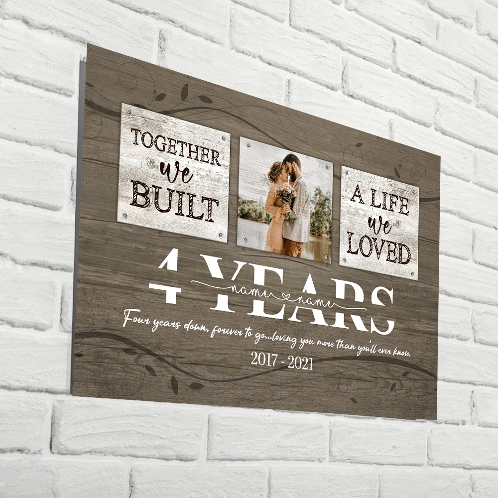 4 Years Together 4th Wedding Anniversary Leather Photo Gift Acrylic Block -  The Card Zoo