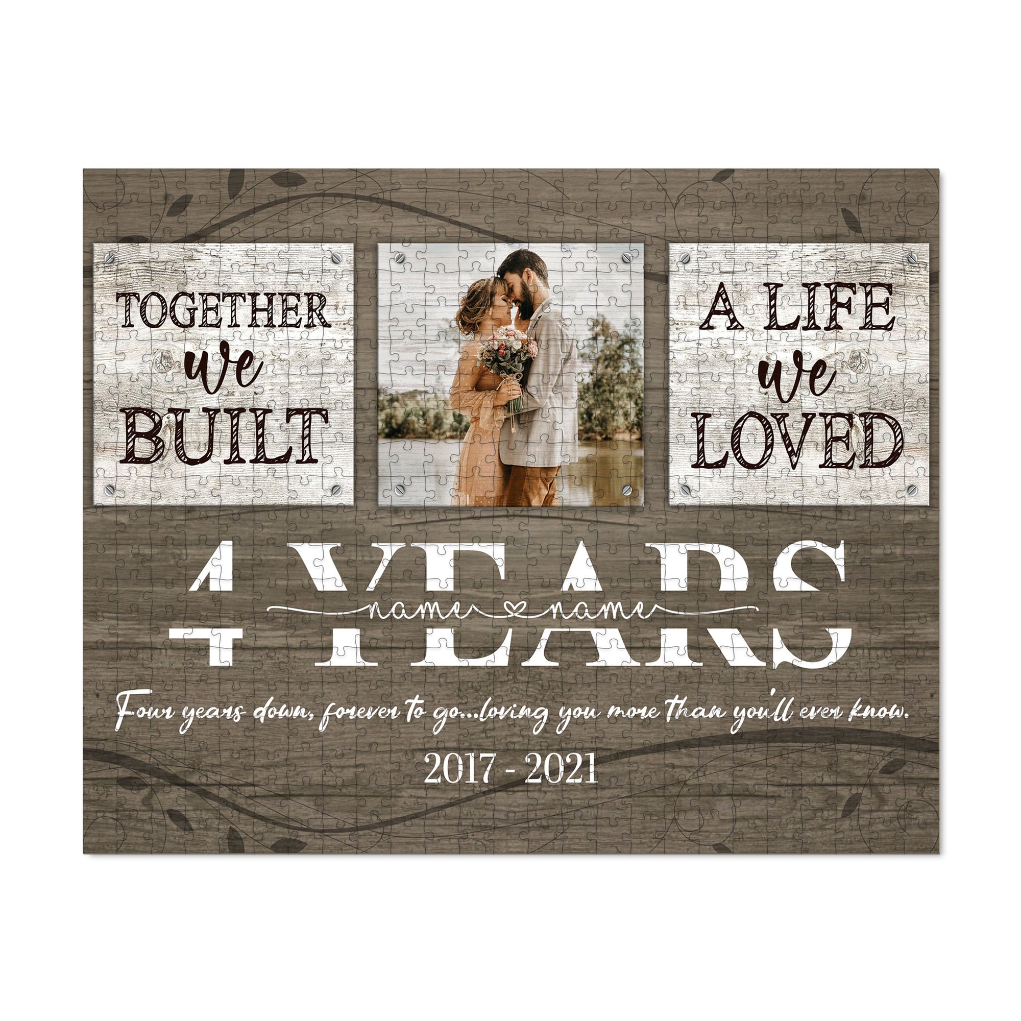 52593-Personalized 4 Year Anniversary Gift For Her Custom Photo, 4th Anniversary Gift For Him, Together We Built A Life Puzzle H0
