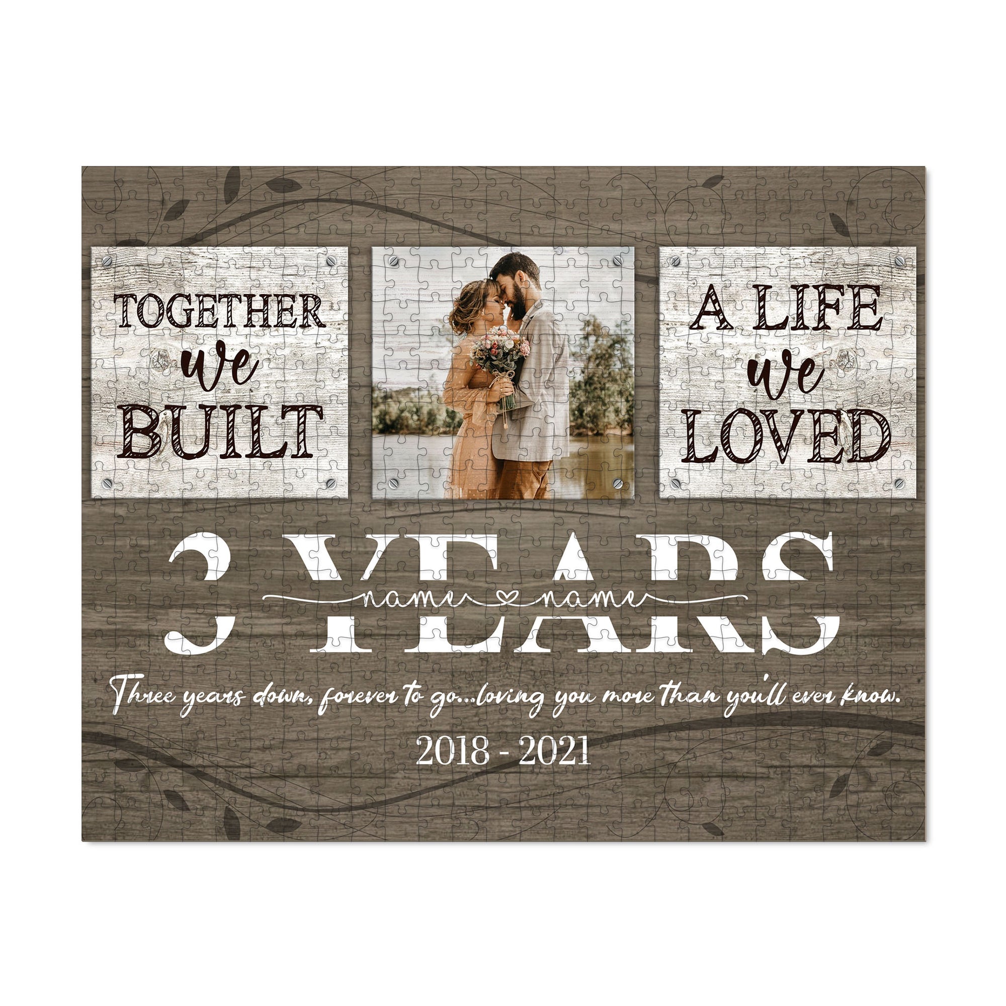 52358-Personalized 3 Year Anniversary Gift For Her Custom Photo, 3rd Anniversary Gift For Him, Together We Built A Life Puzzle H1