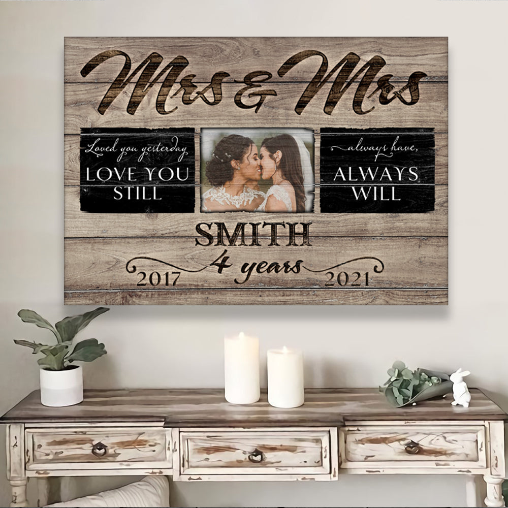 52977-Personalized 4 Years Anniversary Gift For Her, 4th Anniversary Gift For Him, Mr & Mrs Custom Photo Canvas H0