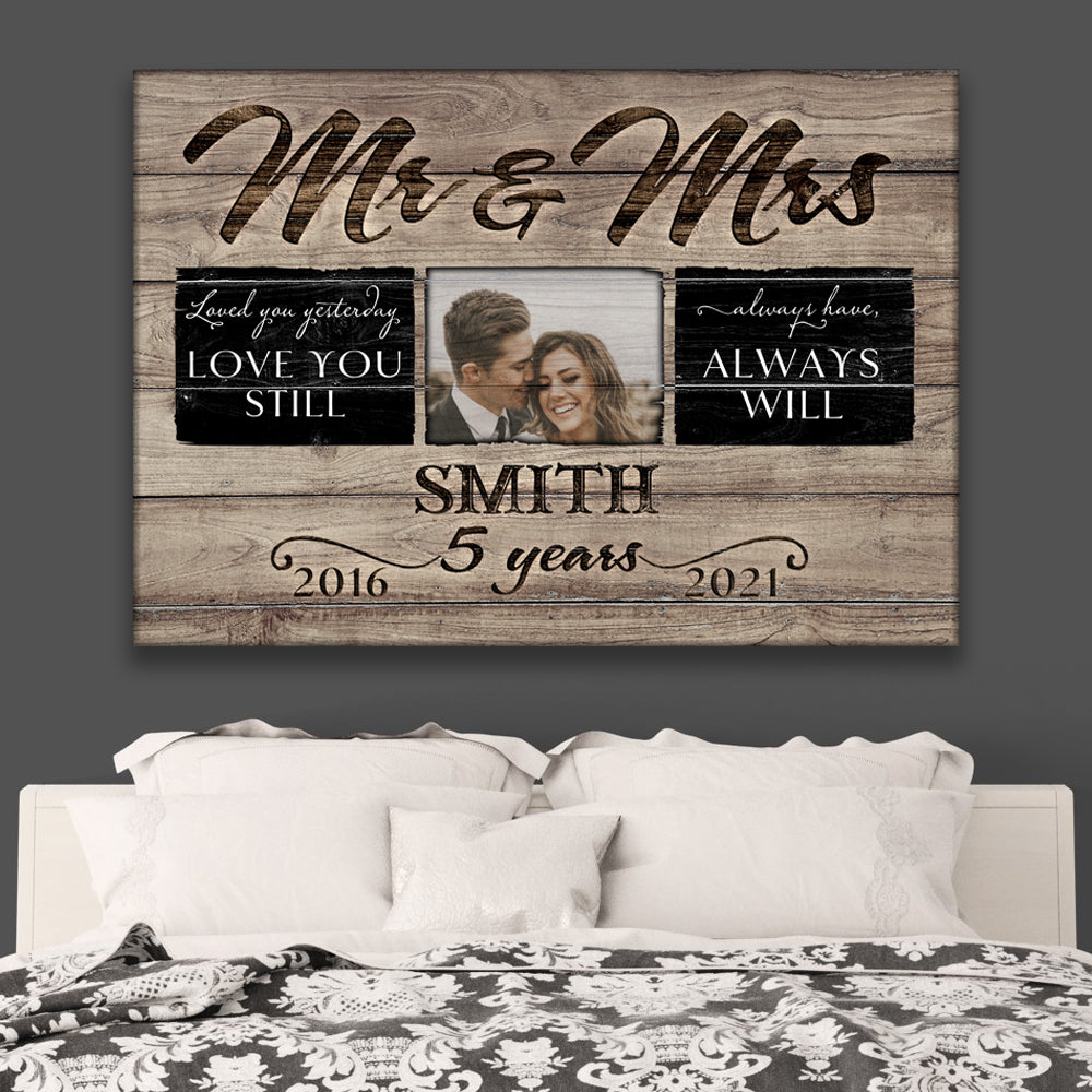 52978-Personalized 5 Years Anniversary Gift For Her, 5th Anniversary Gift For Him, Mr & Mrs Custom Photo Canvas H1
