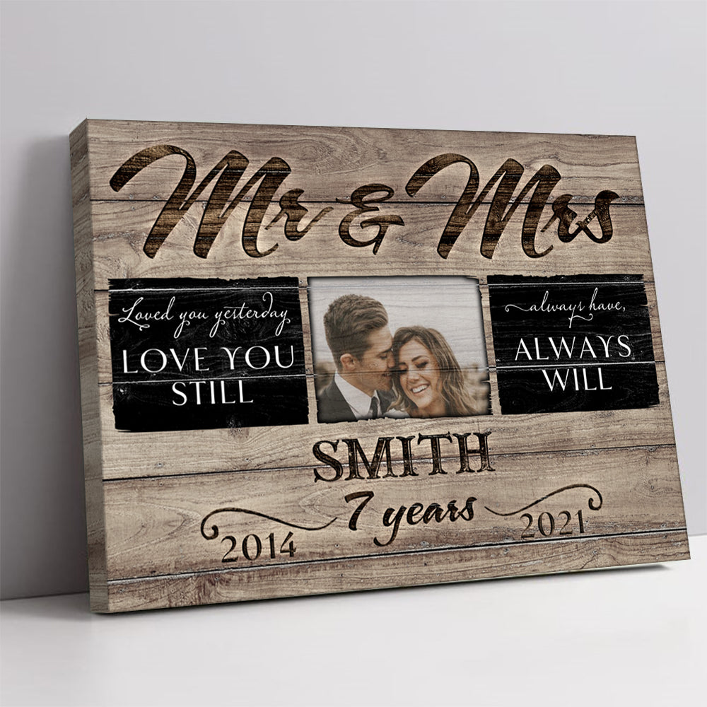 52976-Personalized 7 Years Anniversary Gift For Her, 7th Anniversary Gift For Him, Mr & Mrs Custom Photo Canvas H0