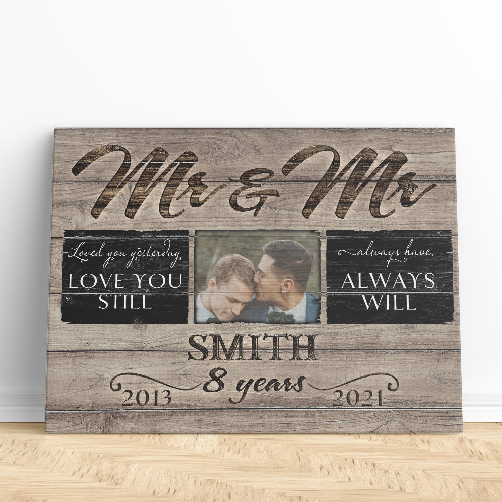 53022-Personalized 8 Years Anniversary Gift For Her, 8th Anniversary Gift For Him, Mr & Mrs Custom Photo Canvas H2