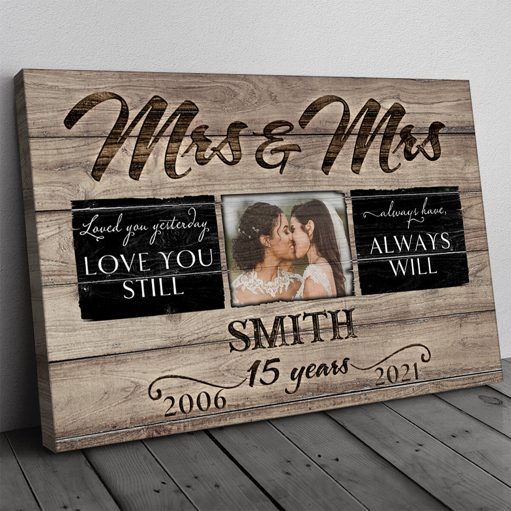 53001-Personalized 15 Years Anniversary Gift For Her, 15th Anniversary Gift For Him, Mr & Mrs Custom Photo Canvas H0
