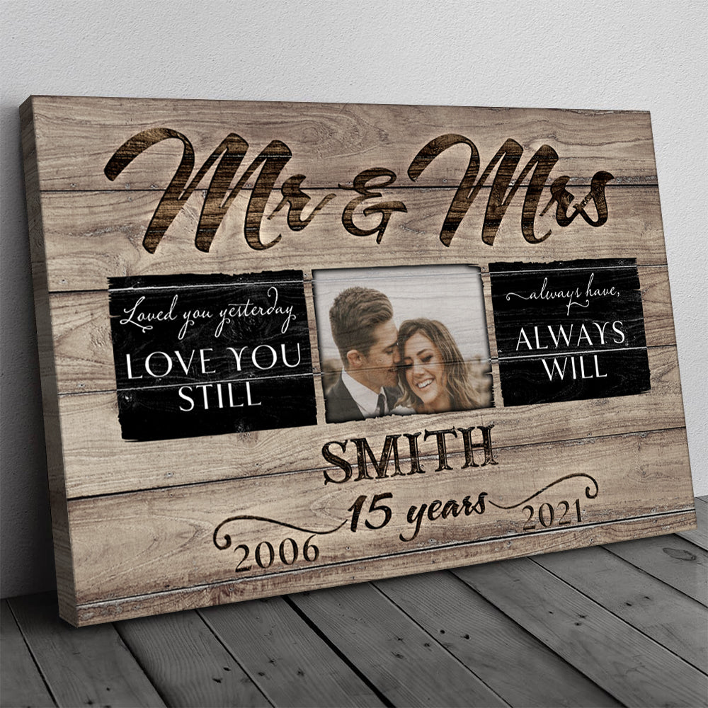 53013-Personalized 15 Years Anniversary Gift For Her, 15th Anniversary Gift For Him, Mr & Mrs Custom Photo Canvas H1