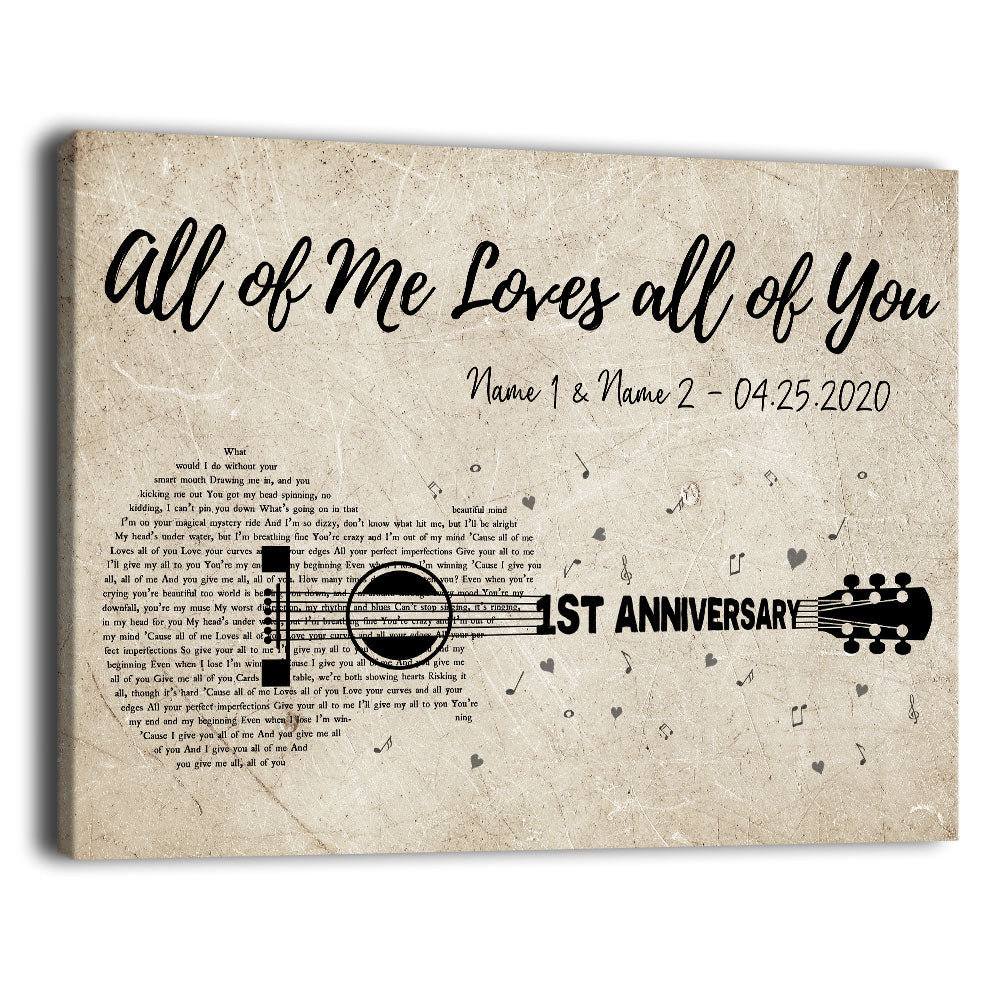 54390-Personalized First Wedding Anniversary Gift For Wife, 1st Anniversary Gift For Him, 1 Year Married, Custom Wedding Song Lyric Guitar Canvas H0