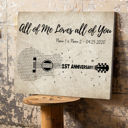 54394-Personalized First Wedding Anniversary Gift For Wife, 1st Anniversary Gift For Him, 1 Year Married, Custom Wedding Song Lyric Guitar Canvas H2
