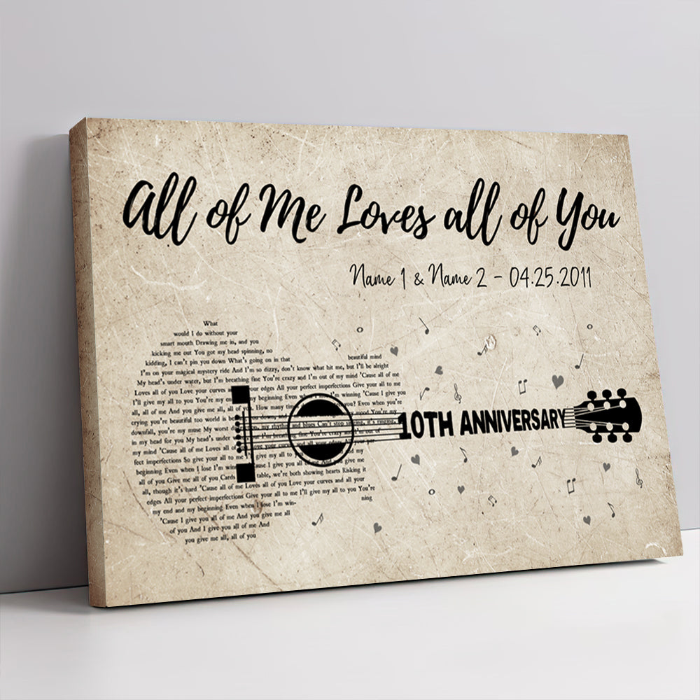 54512-Personalized Tenth Wedding Anniversary Gift For Wife, 10th Anniversary Gift For Him, 10 Years Married, Custom Wedding Song Lyric Guitar Canvas H0