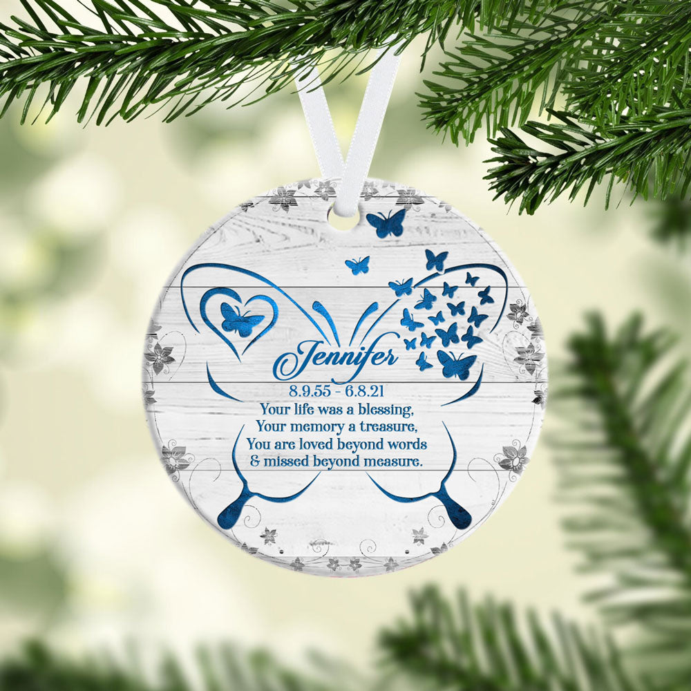 54807-Personalized Butterfly Memorial Christmas Ornament, Loss of Loved Ones, Sympathy Gift Ornament H0