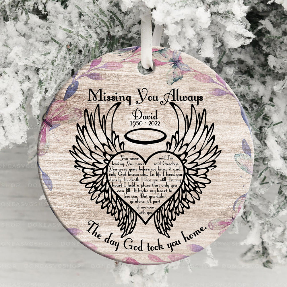 Personalized Angel Wings Memorial Christmas Ornament, Missing You Always, Sympathy Gift Ornament