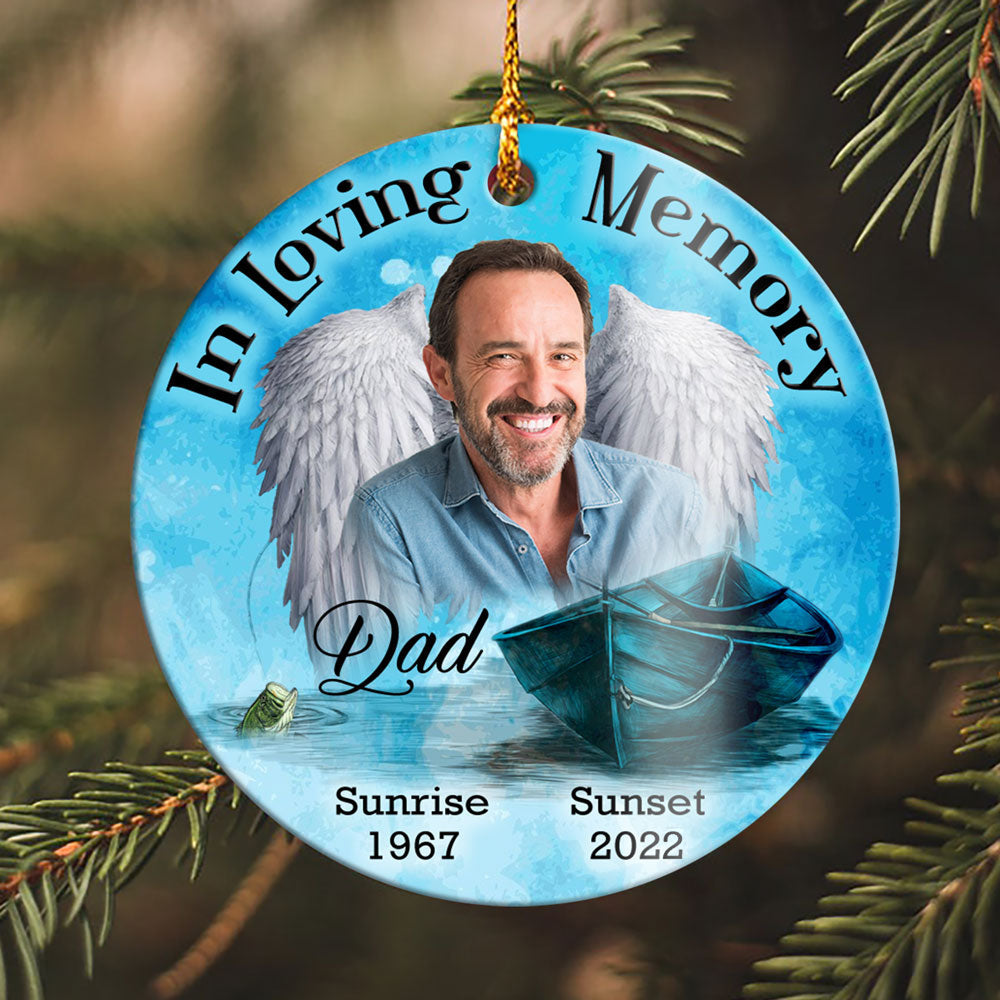 Personalized Fishing Dad Memorial Christmas Ornament, Fishing In Heaven Ornament