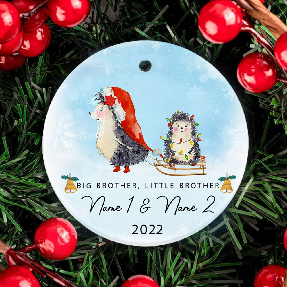 Personalized Big Brother, Little Brother Christmas Ornament, Sibling First Christmas Hedgehog Ornament