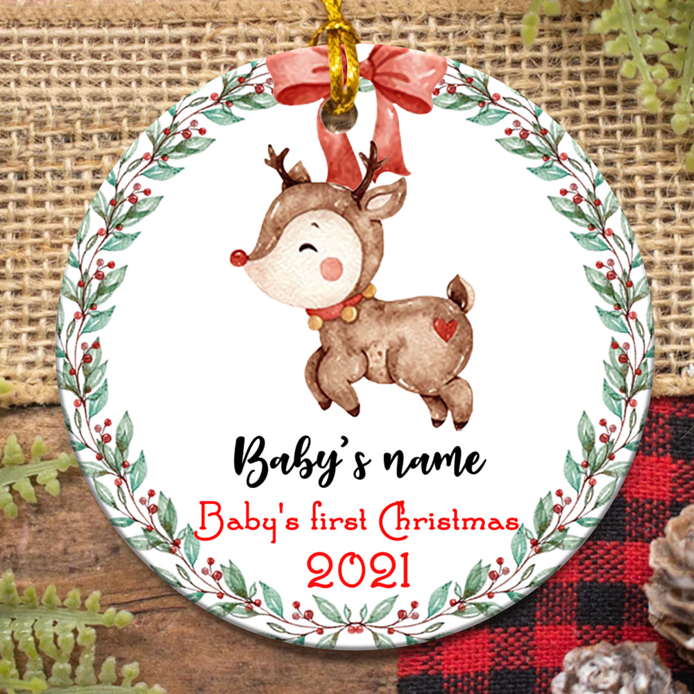 56614-Personalized Baby's First Christmas Ornament, Reindeer Christmas Ornament for Newborn Ornament H0