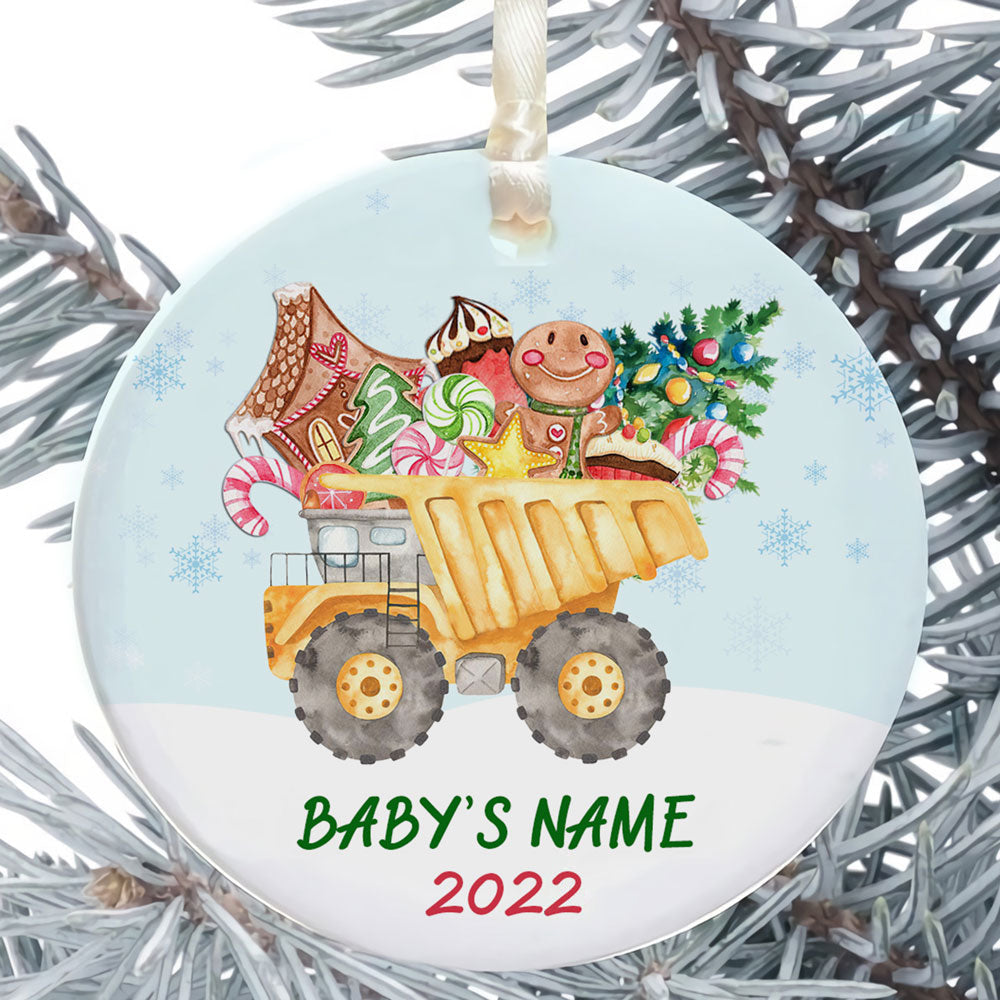 Personalized Baby Boy Christmas Ornament, Dump Truck With Christmas Toys Ornament