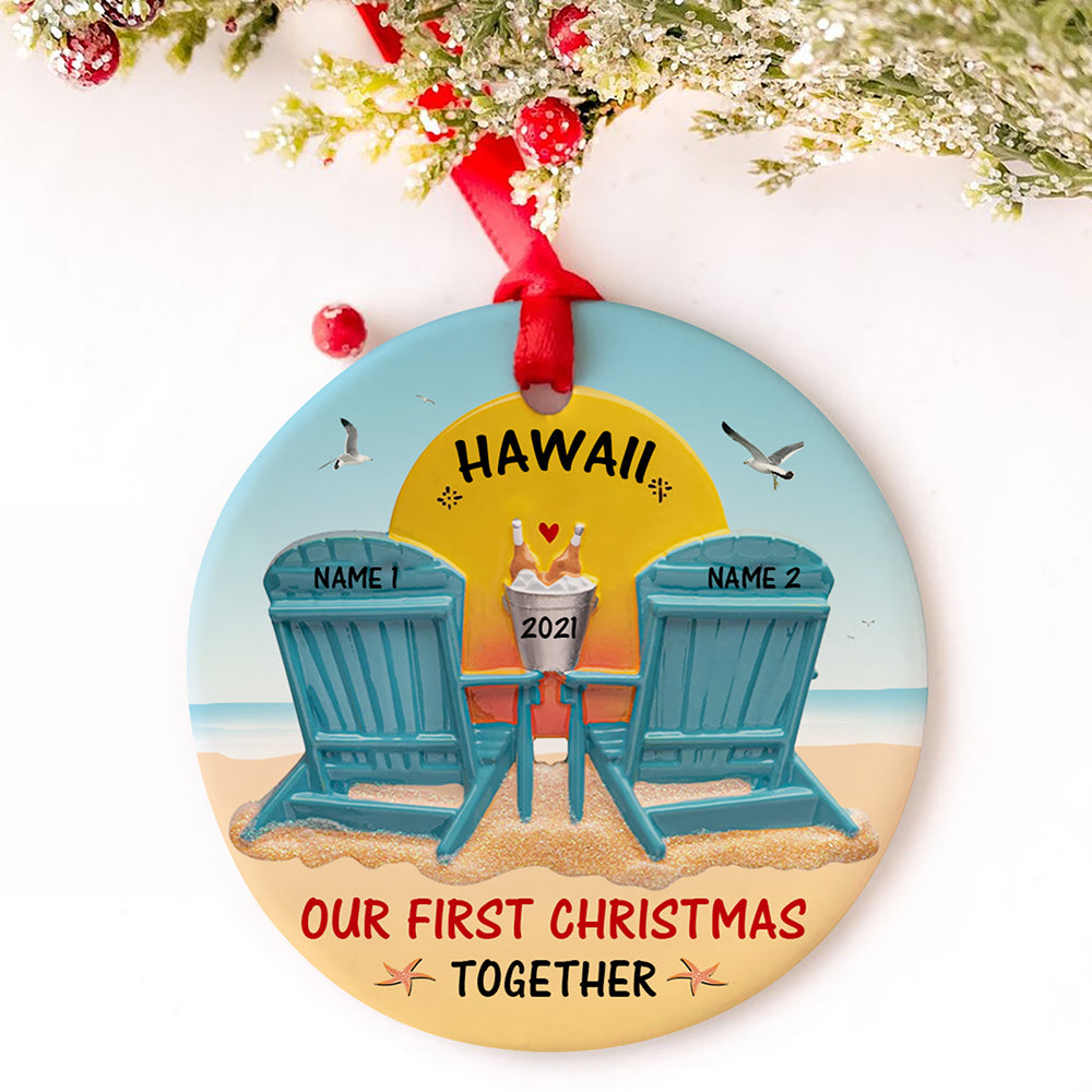 56802-Personalized Our First Christmas Together, Honeymoon Christmas Vacation Ornament H0