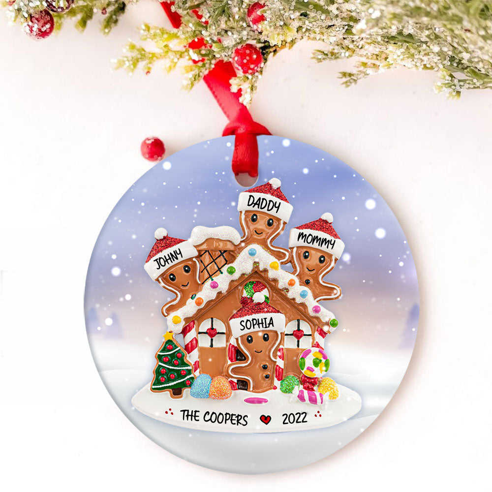 Personalized Gingerbread Family of 4 Christmas Ornament, Family Member Christmas Ornament, House Family of Four Ornament